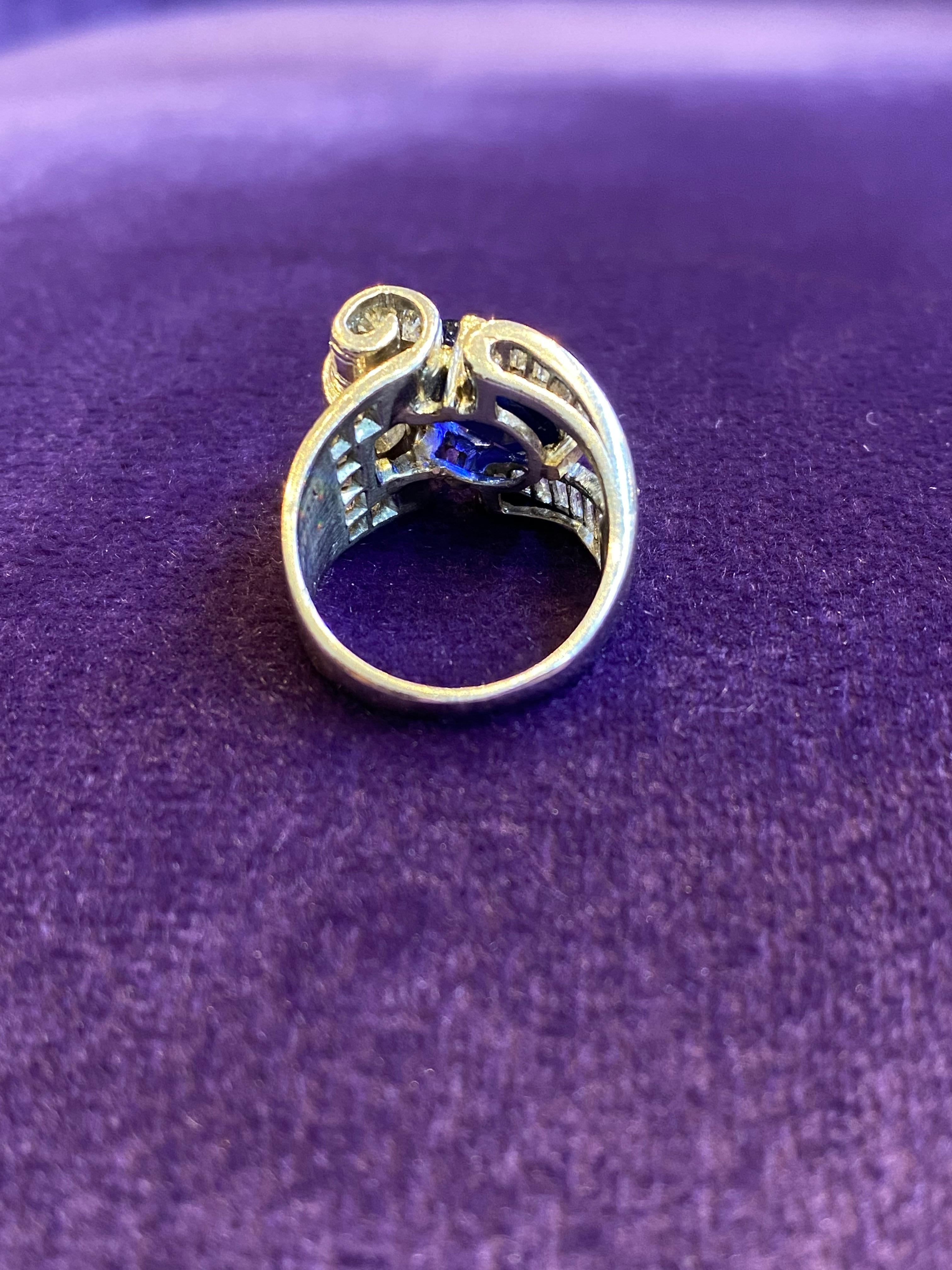 Oval Cut Sapphire & Baguette Diamond Ring  For Sale 3