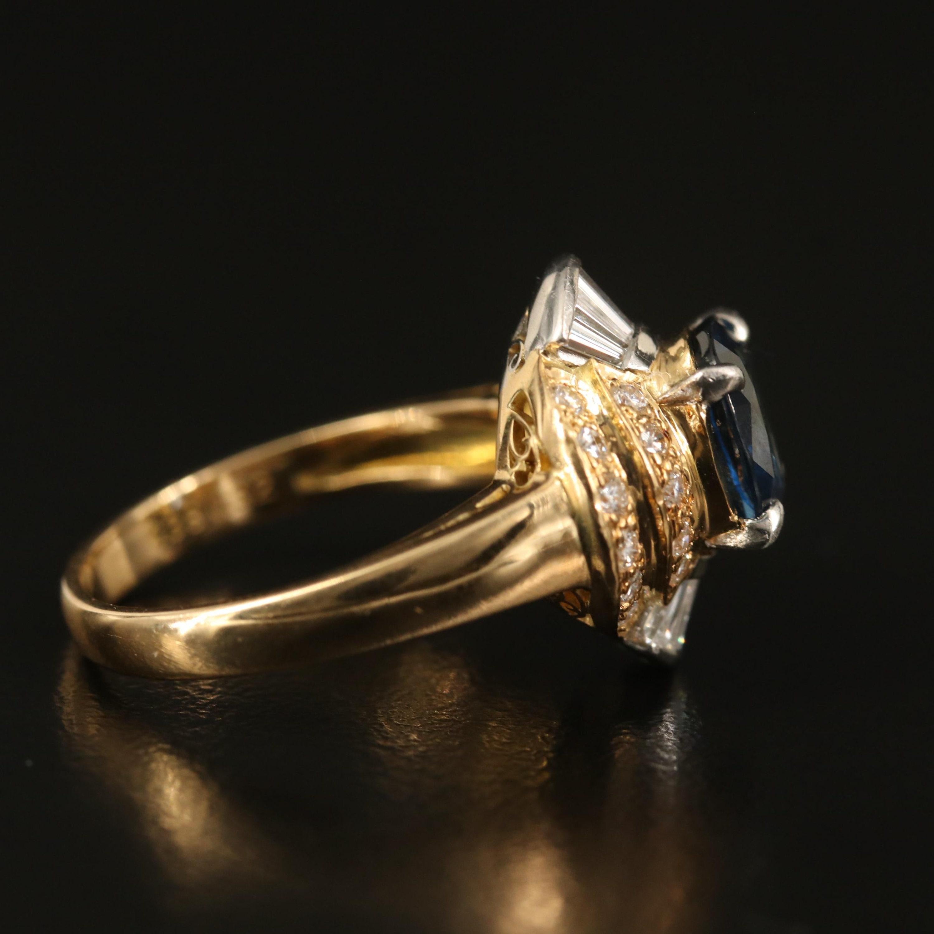 For Sale:  Antique 2.27 Carat Oval Cut Sapphire and Diamond Yellow Gold Engagement Ring 2
