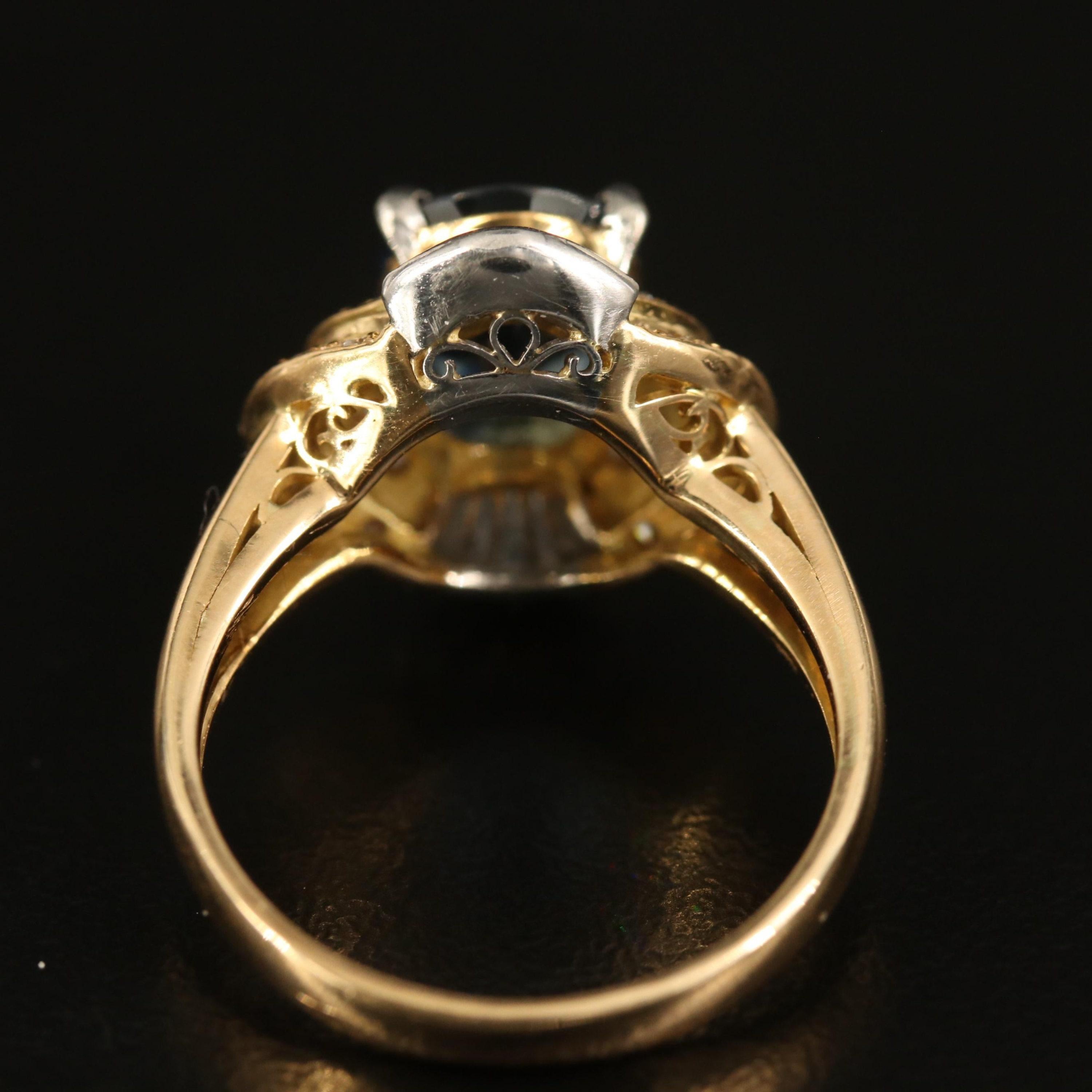 For Sale:  Antique 2.27 Carat Oval Cut Sapphire and Diamond Yellow Gold Engagement Ring 3