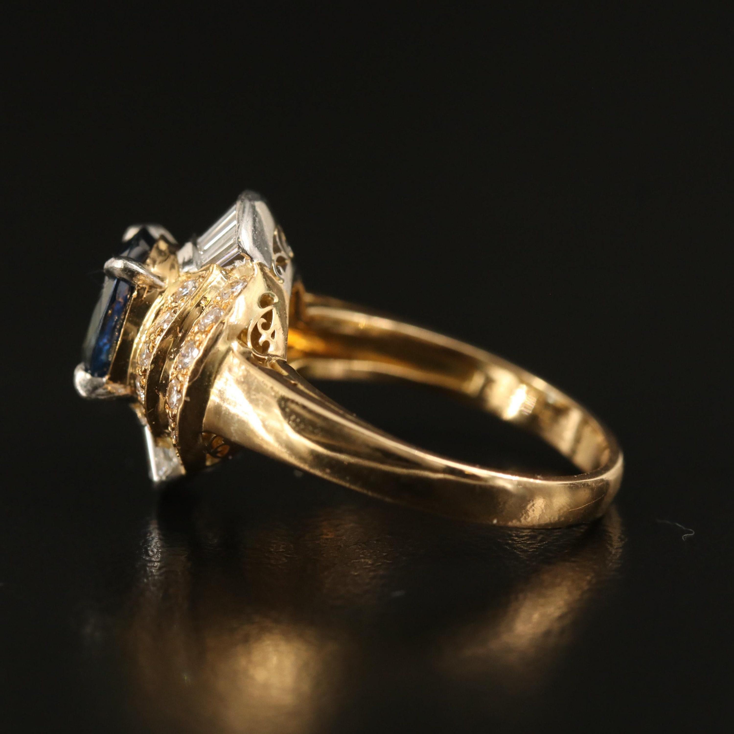 For Sale:  Antique 2.27 Carat Oval Cut Sapphire and Diamond Yellow Gold Engagement Ring 4