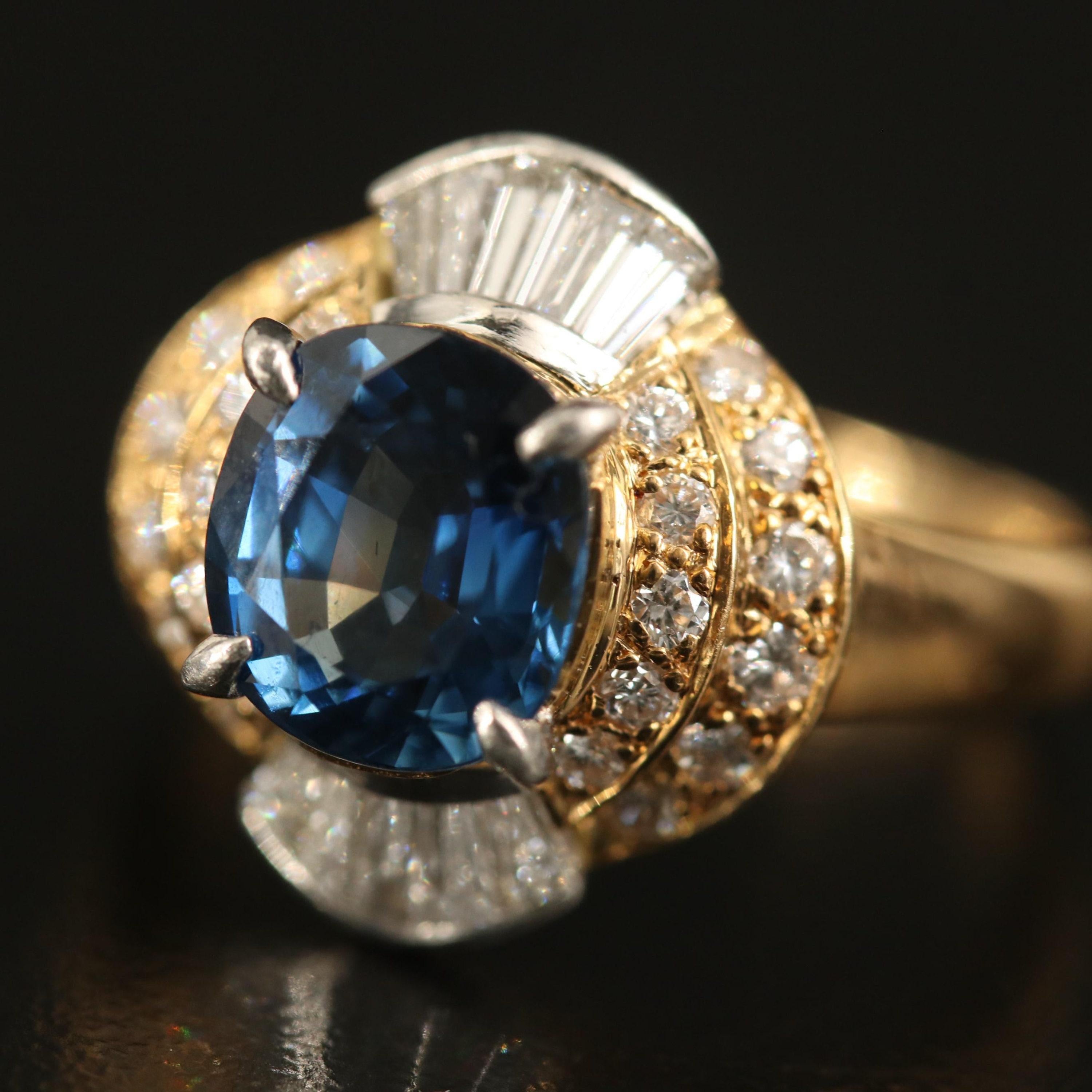 For Sale:  Antique 2.27 Carat Oval Cut Sapphire and Diamond Yellow Gold Engagement Ring 5