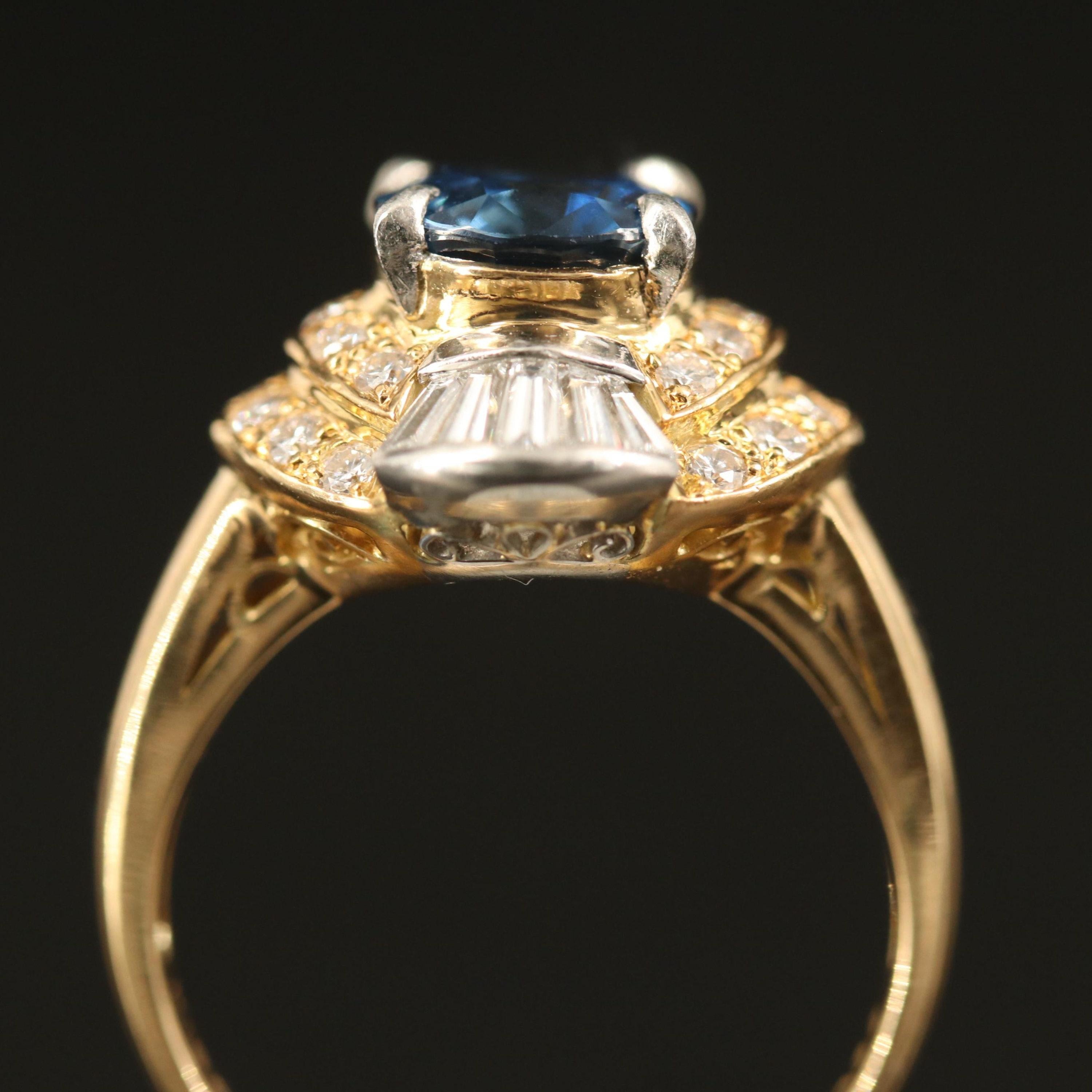 For Sale:  Antique 2.27 Carat Oval Cut Sapphire and Diamond Yellow Gold Engagement Ring 6