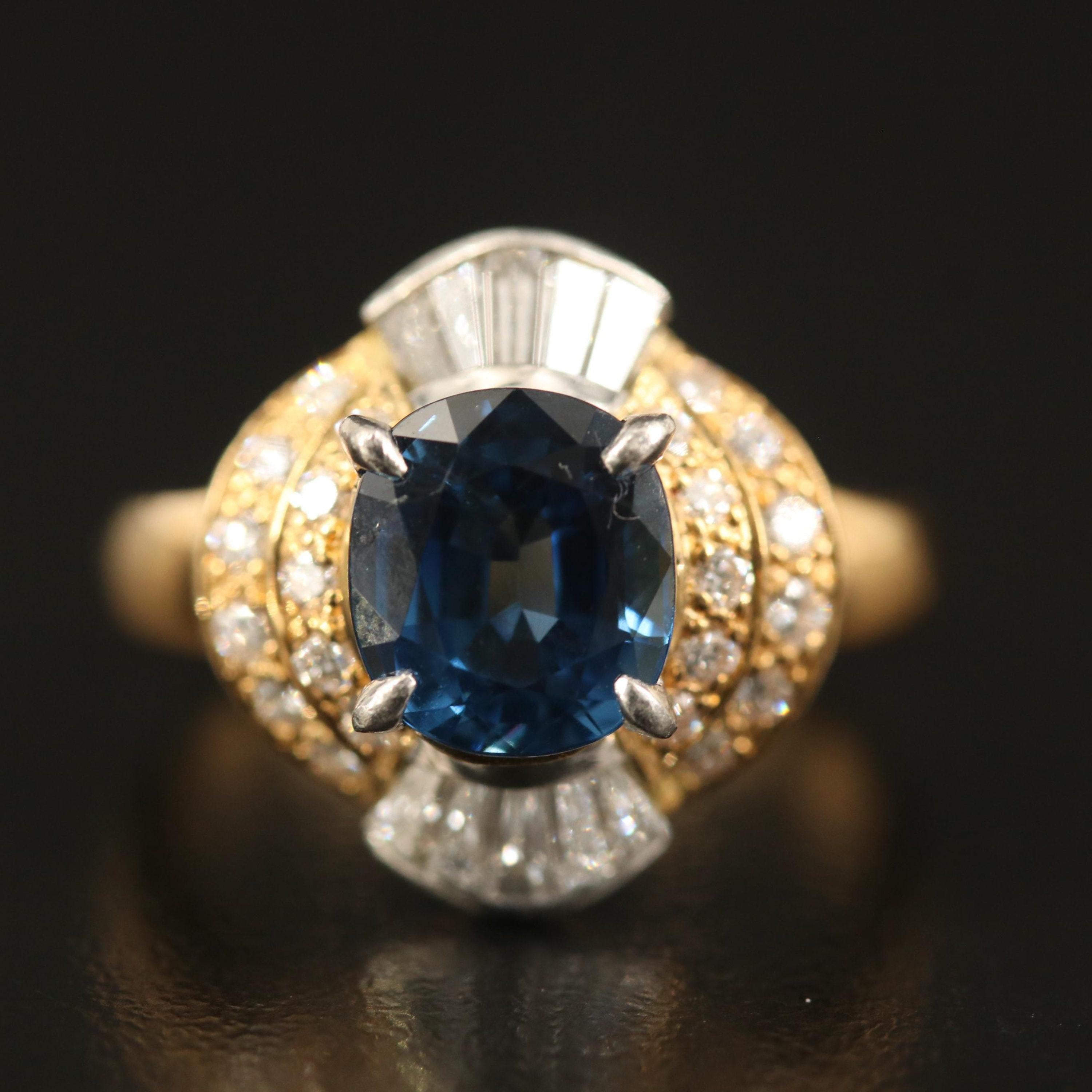 For Sale:  Antique 2.27 Carat Oval Cut Sapphire and Diamond Yellow Gold Engagement Ring 7