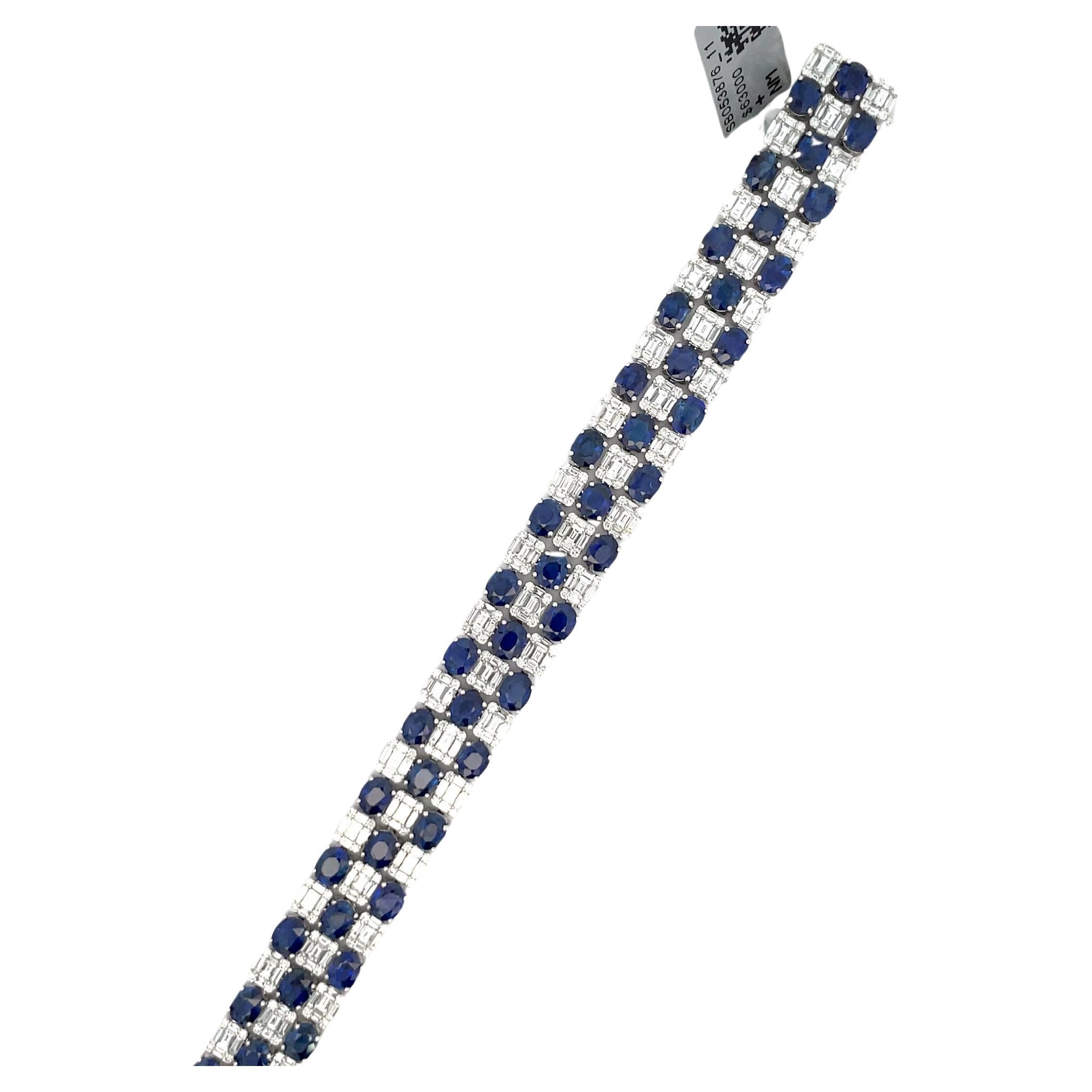 Contemporary Oval Cut Sapphire Diamond Illusion Bracelet 25.67 CTTW 18 Karat White Gold For Sale