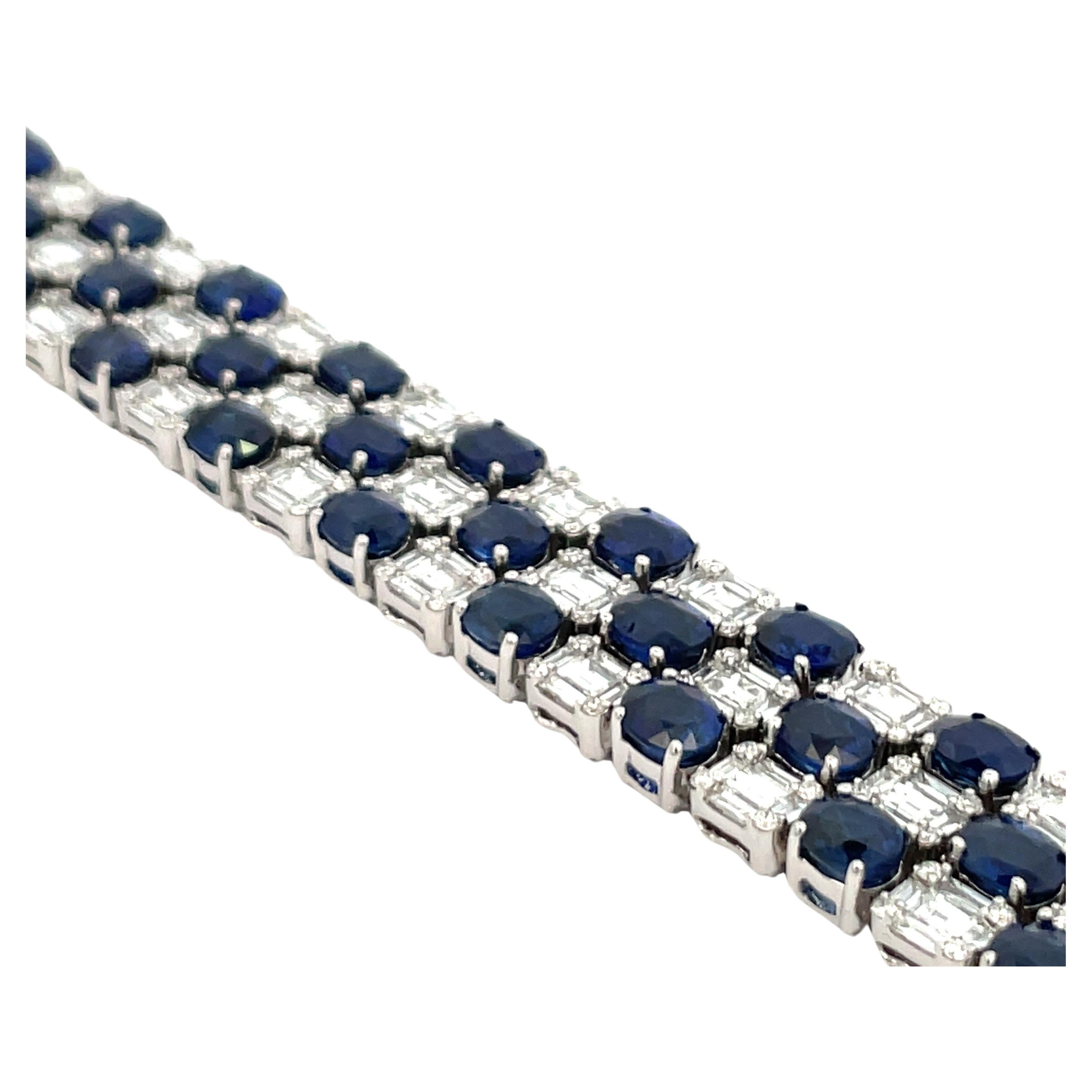 Oval Cut Sapphire Diamond Illusion Bracelet 25.67 CTTW 18 Karat White Gold In New Condition For Sale In New York, NY