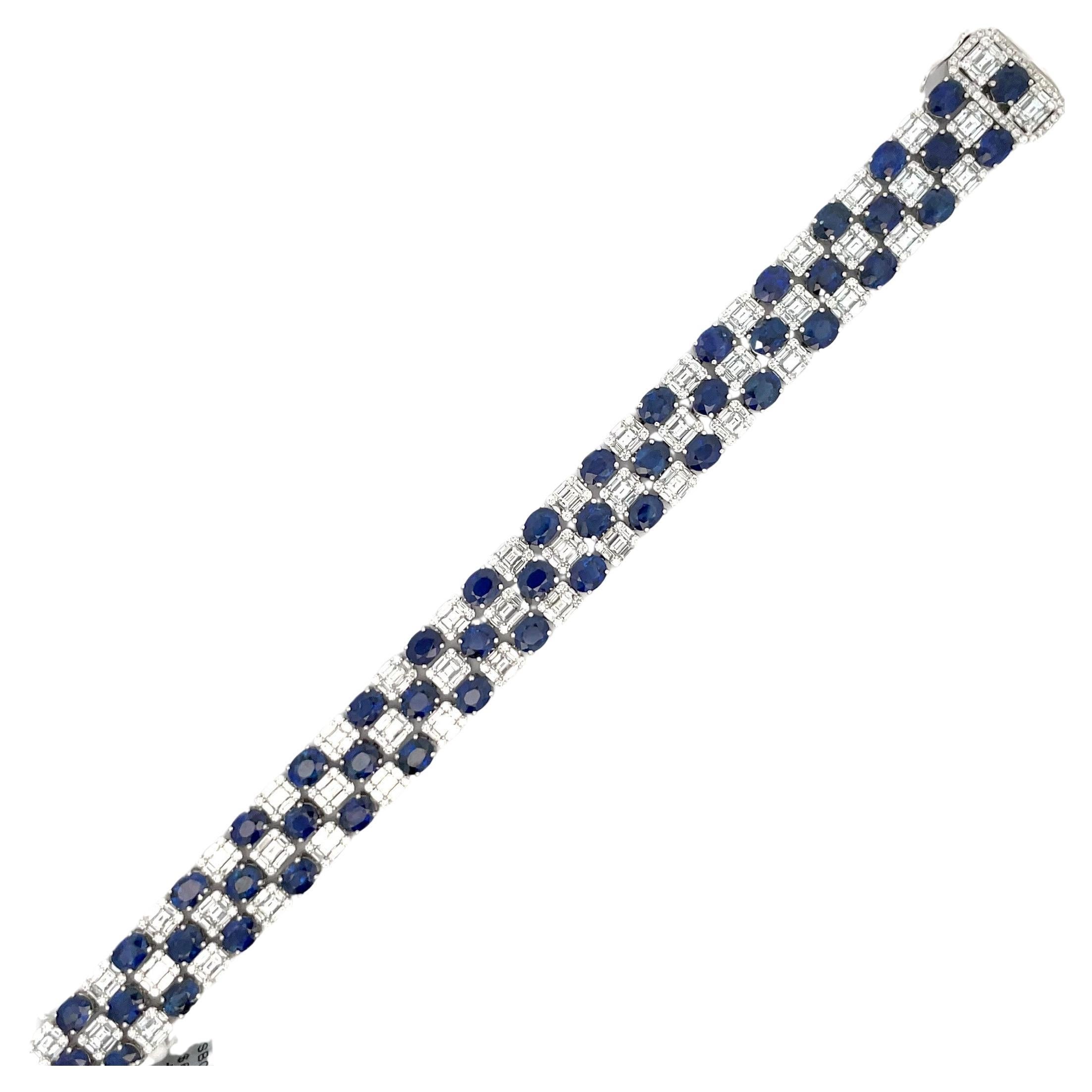 Oval Cut Sapphire Diamond Illusion Bracelet 25.67 CTTW 18 Karat White Gold For Sale