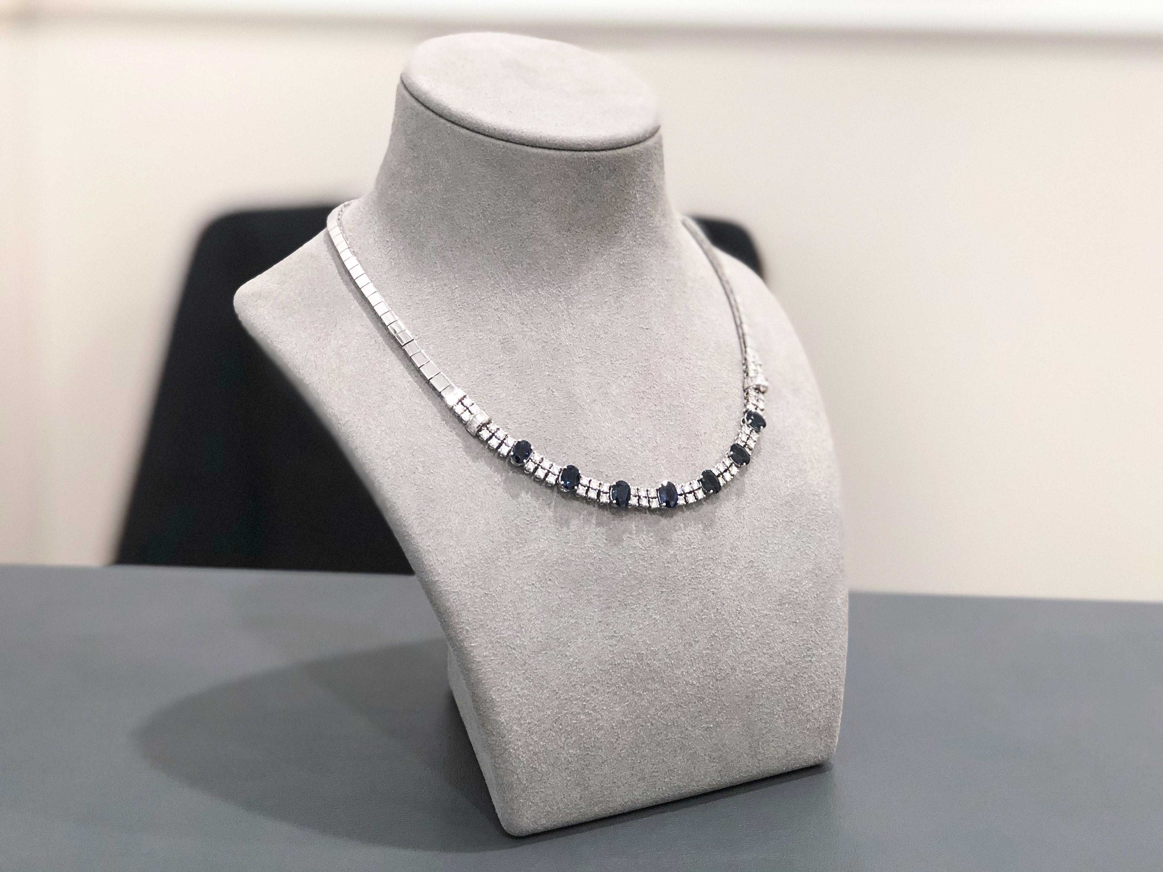Modern Roman Malakov, Oval Cut Sapphire Diamond Necklace