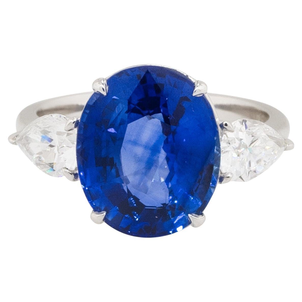 Oval Cut Sapphire & Diamond Three Stone Ring 18 Karat in Stock