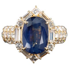 Oval Cut Sapphire & Diamonds Engagement Ring, Antique Wedding Ring