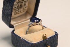 Oval Cut Sapphire Engagement Ring. 4.60ct Sapphire Trillion Cut Diamond Platinum