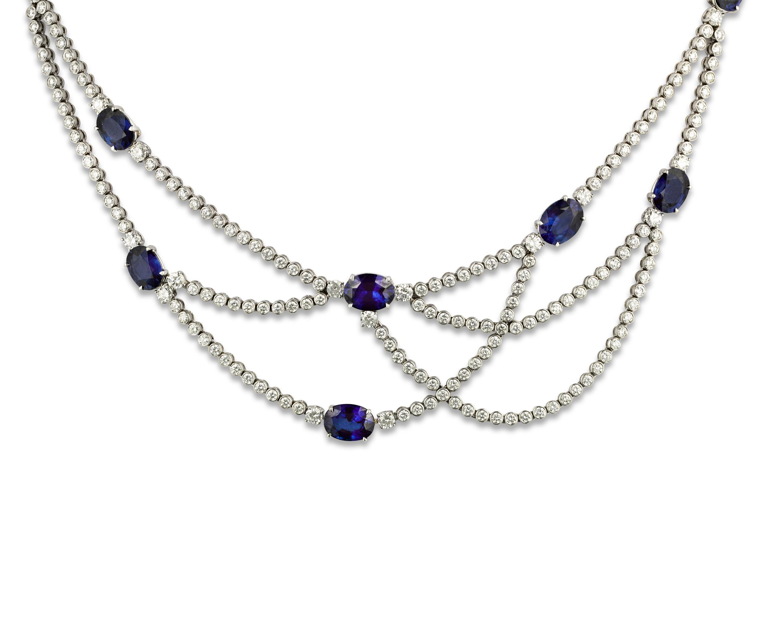 Modern Oval-Cut Sapphire Necklace, 20.13 Carats