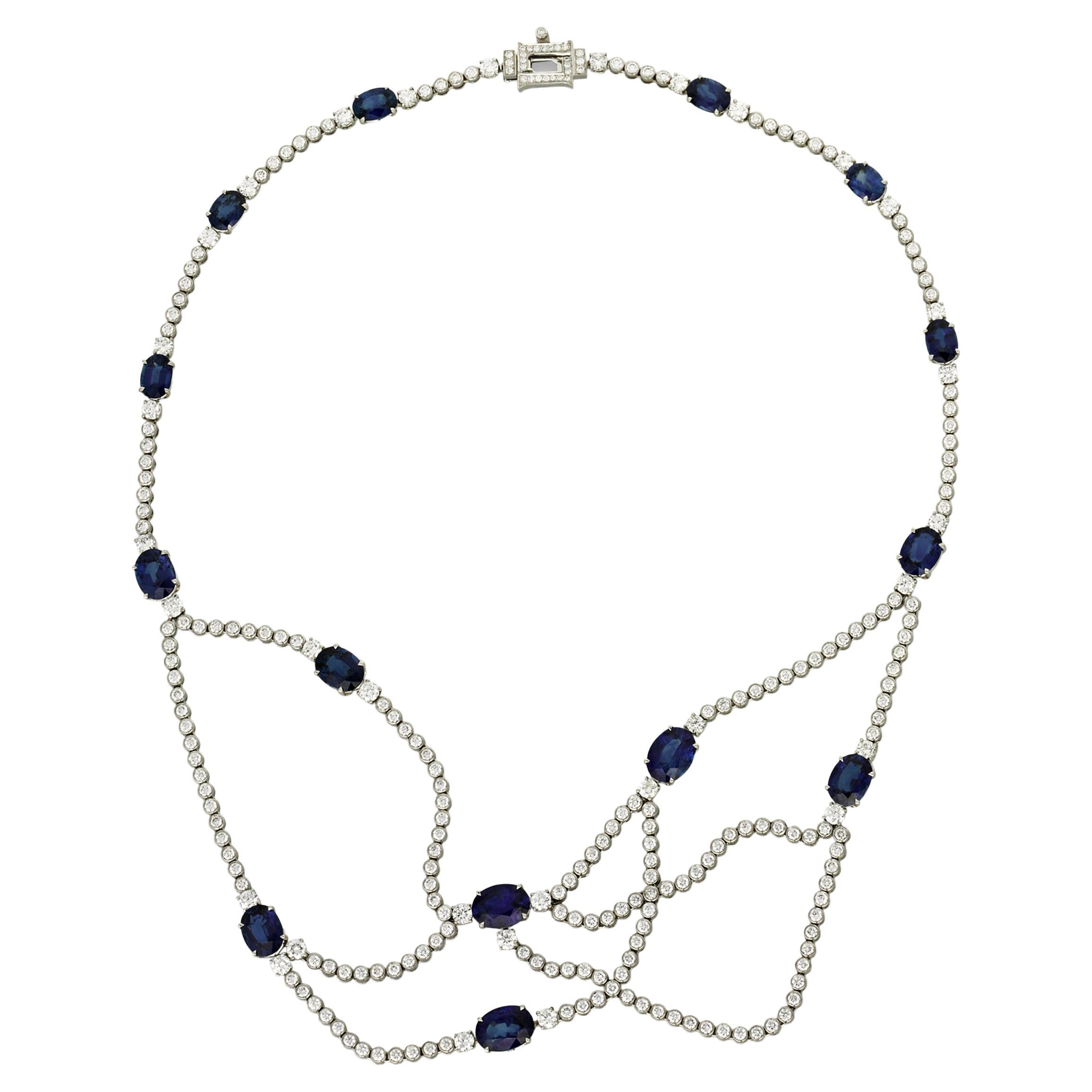 Oval-Cut Sapphire Necklace, 20.13 Carats