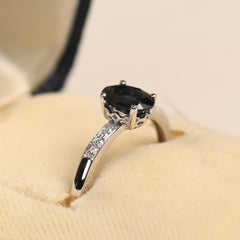 Oval Cut Sapphire Engagement Ring. 0.90ct Sapphire Diamond Ring 14k White Gold