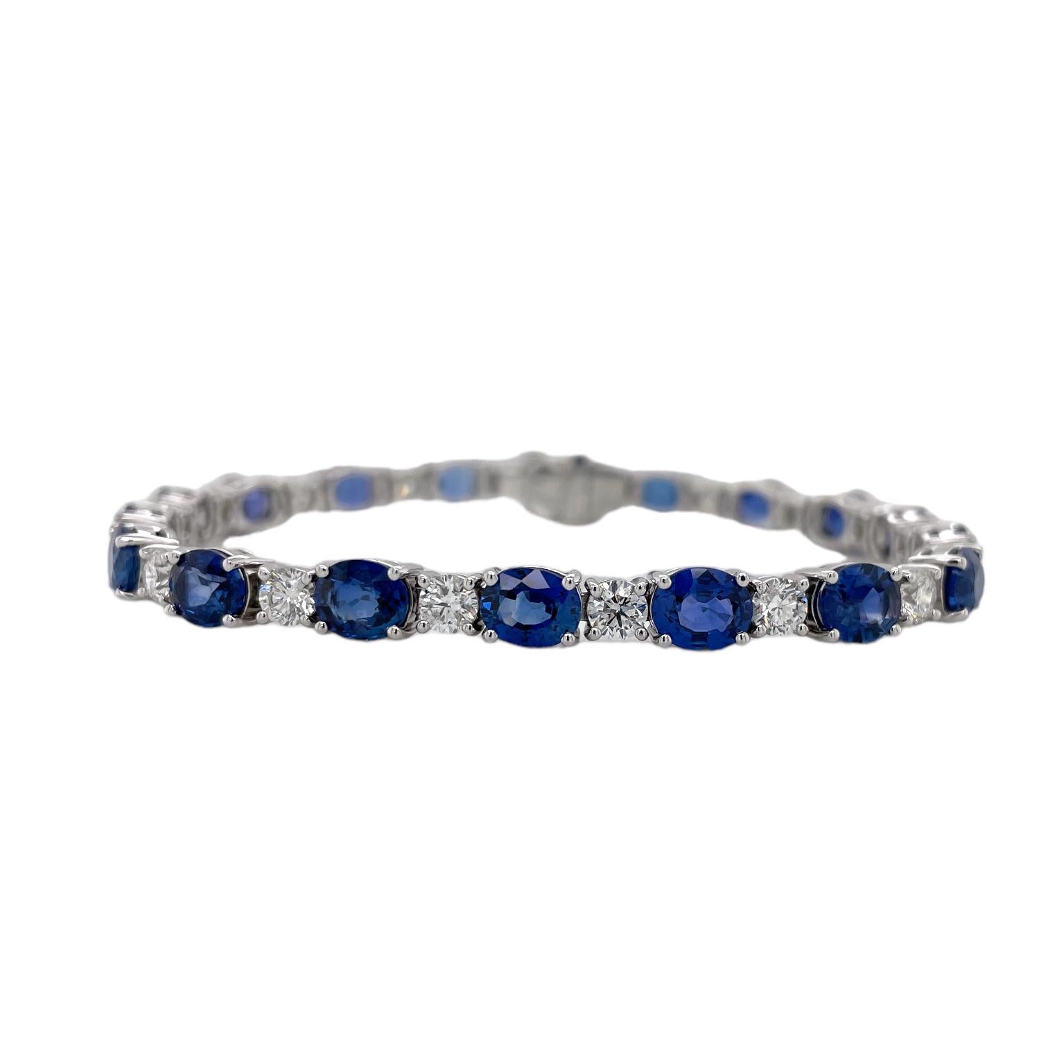 Oval Cut Sapphire & Round Brilliant Diamond Bracelet In New Condition For Sale In New York, NY