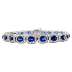 Bracciale a raggiera con zaffiro ovale e diamante rotondo in oro bianco 14 carati