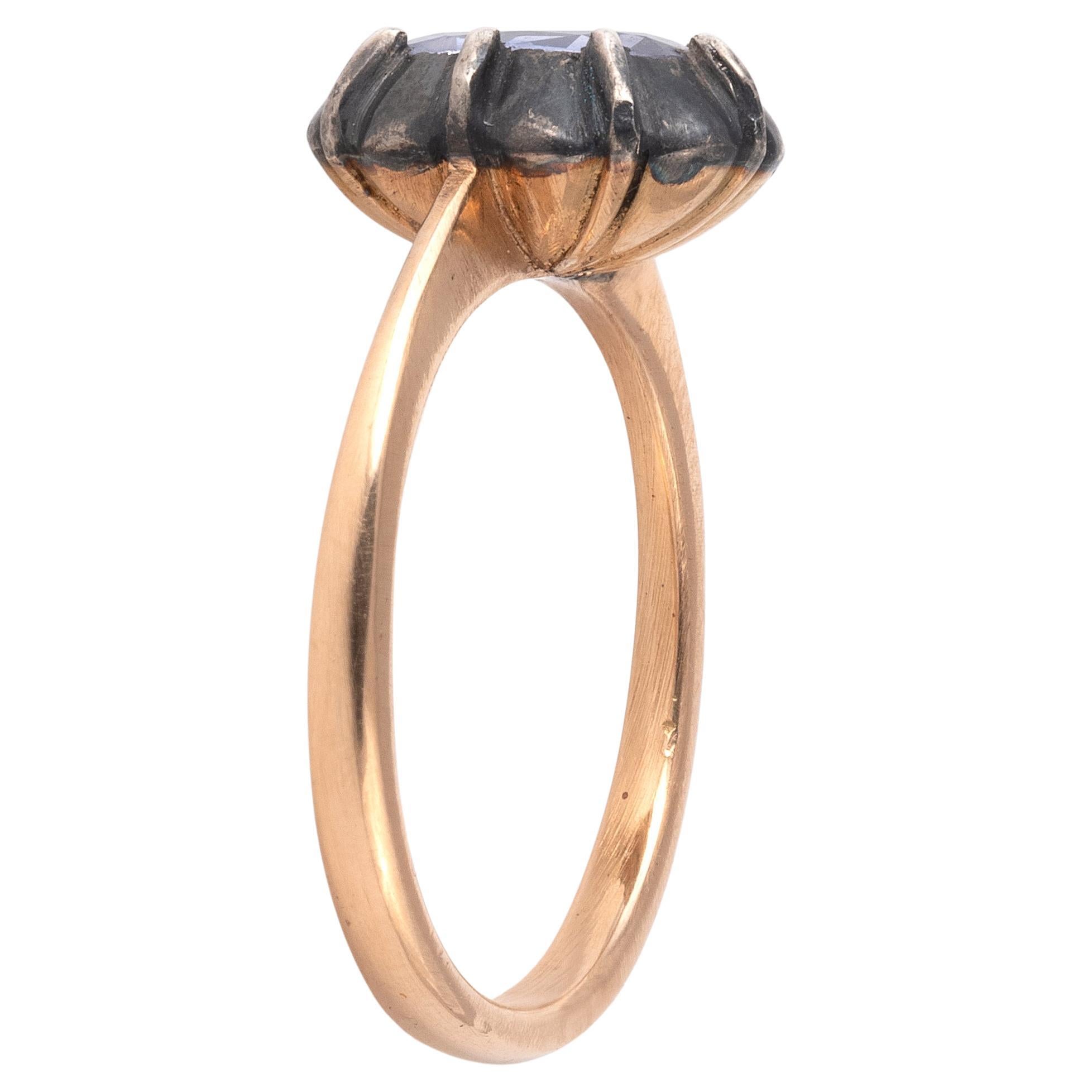 Anillo georgiano de plata y oro con corte ovalado de zafiro Corte oval en venta