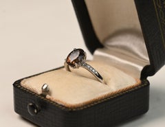 Quartz Engagement Ring. 1.20ct Oval Cut Smoky Quartz Diamond Ring 14k White Gold