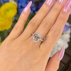 Oval Cut Solitaire Ring Moissanite Ring 925 Sterling Siver Hidden Halo Ring.