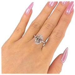 Oval Cut Solitaire Ring Moissanite Ring 925 Sterling Siver Hidden Halo Ring.