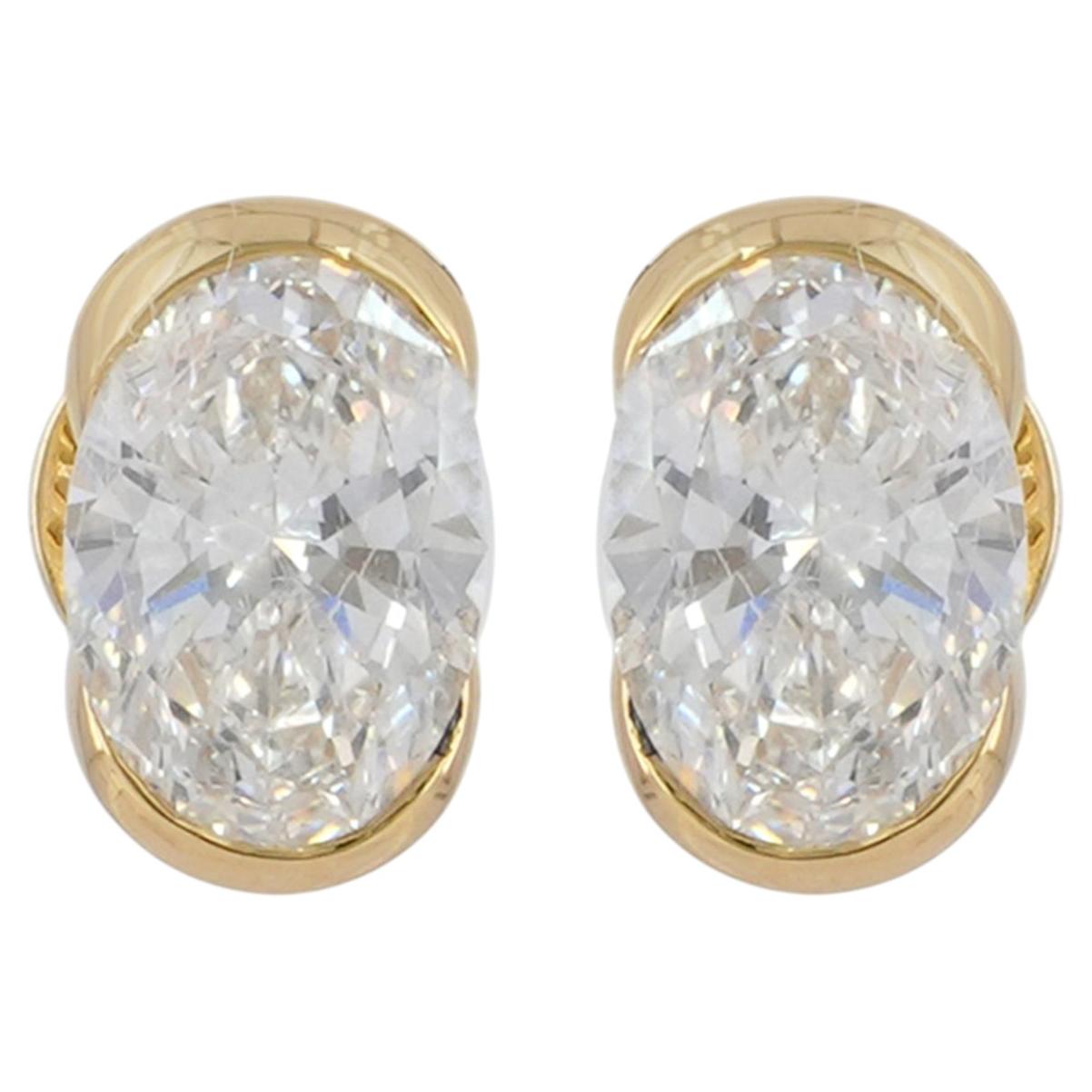 Oval Cut Studs Solid 14k Yellow Gold Genuine G/Si White Diamond Earring Jewelry For Sale