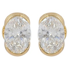 Oval Cut Studs Solid 14k Yellow Gold Genuine G/Si White Diamond Earring Jewelry