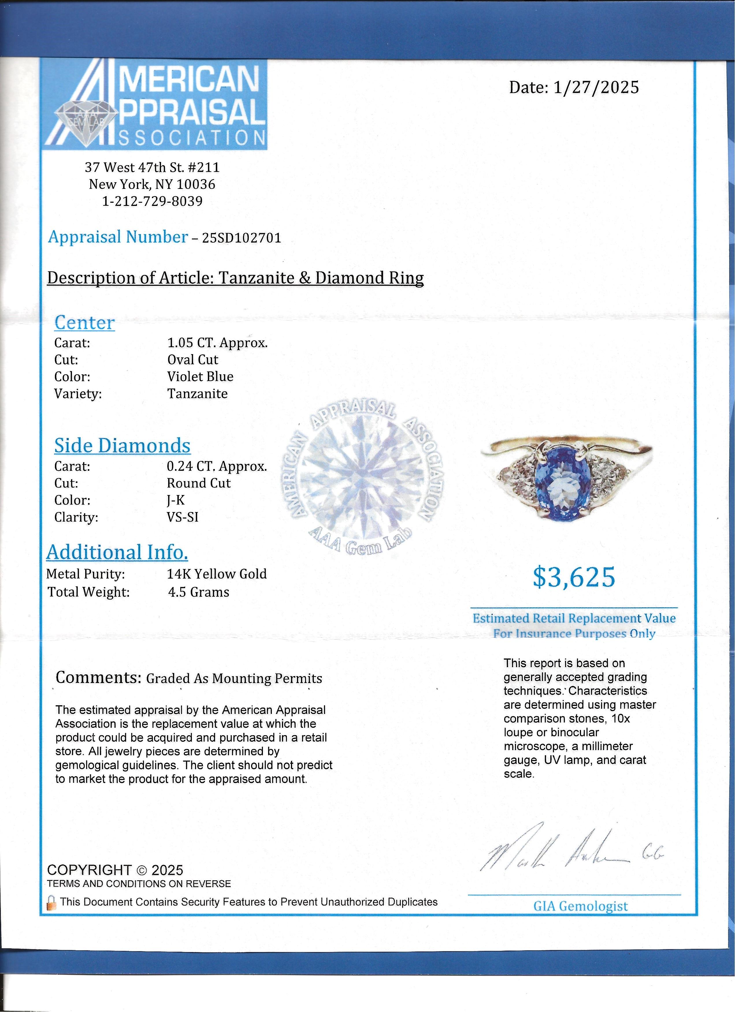 Oval Cut Tanzanite and Diamond Cluster Ring in Polished 14 Karat Yellow Gold For Sale 8