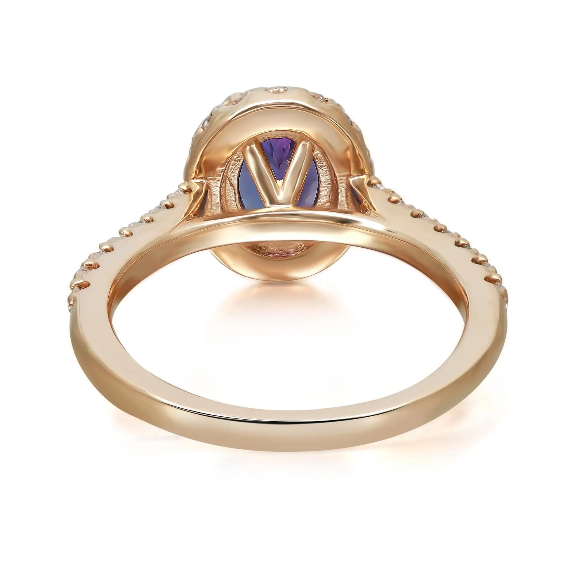 Modern Oval Cut Tanzanite and Diamond Cocktail Ring 14K Yellow Gold Size 6.5 For Sale