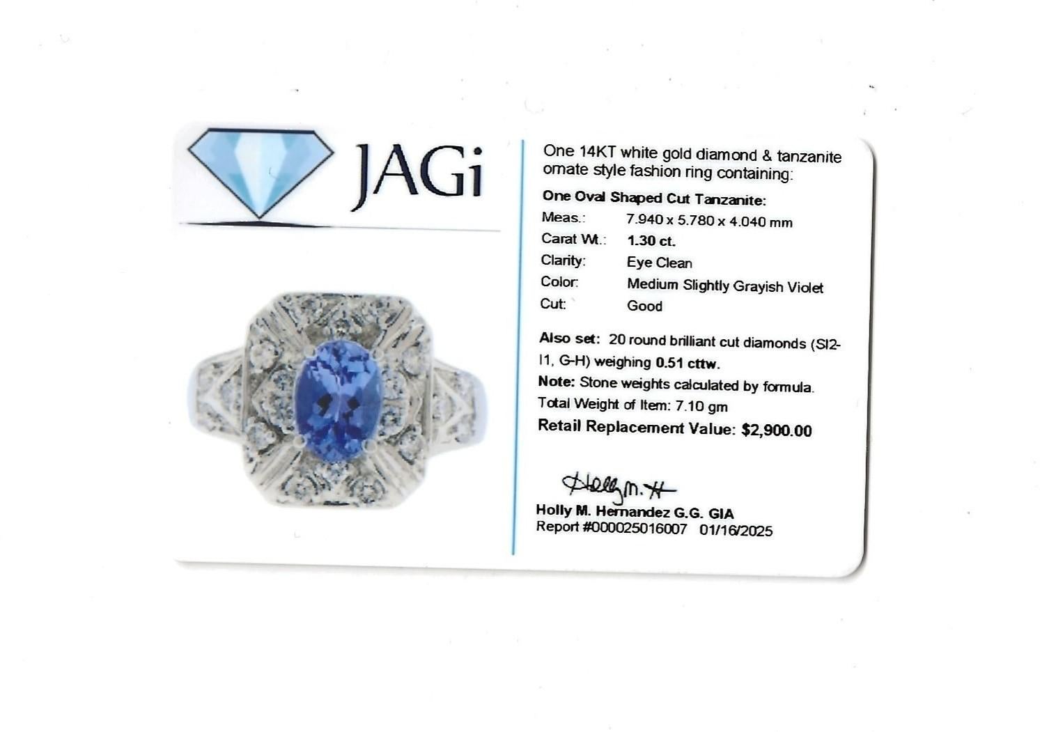 Oval Cut Tanzanite and Round Diamond Ornate Cocktail Ring in 14 Karat White Gold For Sale 6