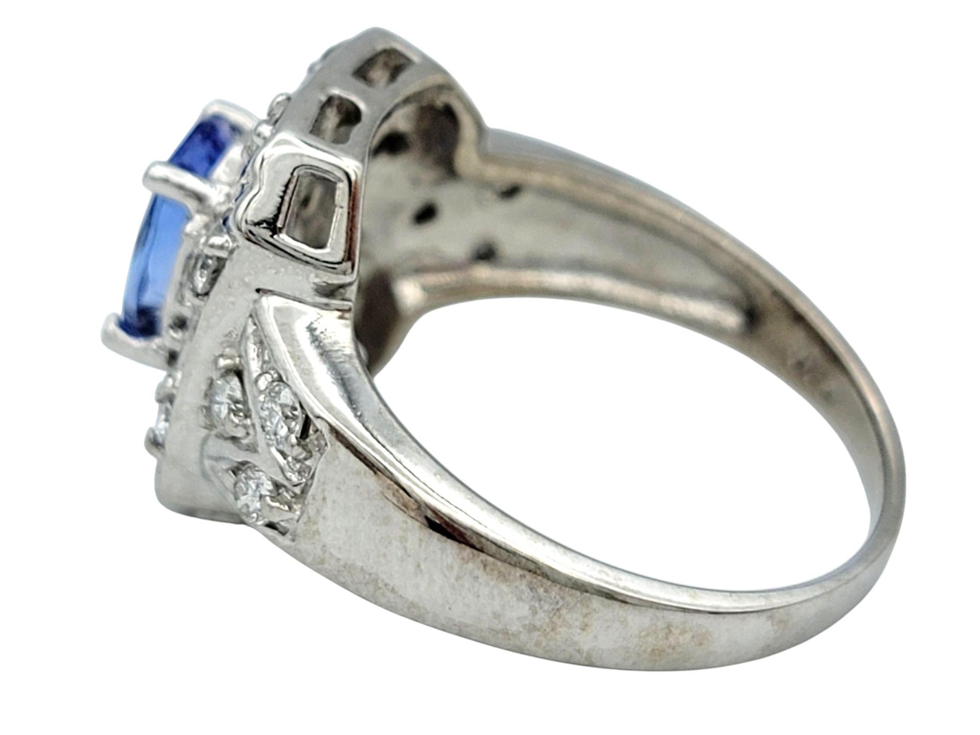 Women's Oval Cut Tanzanite and Round Diamond Ornate Cocktail Ring in 14 Karat White Gold For Sale