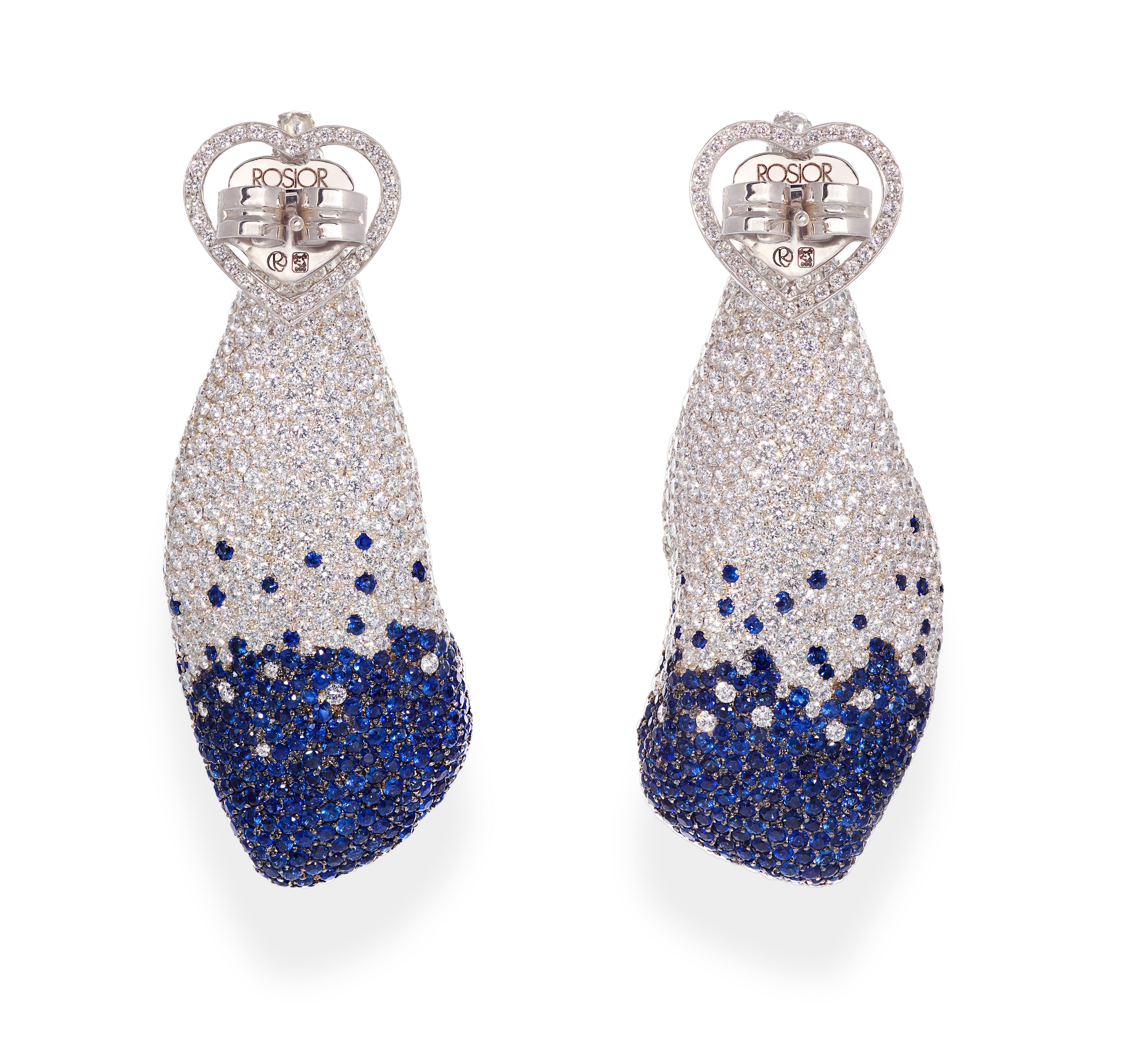 Oval Cut Rosior one-off Tanzanite, Diamond and Sapphire White Gold Dangle Earrings 