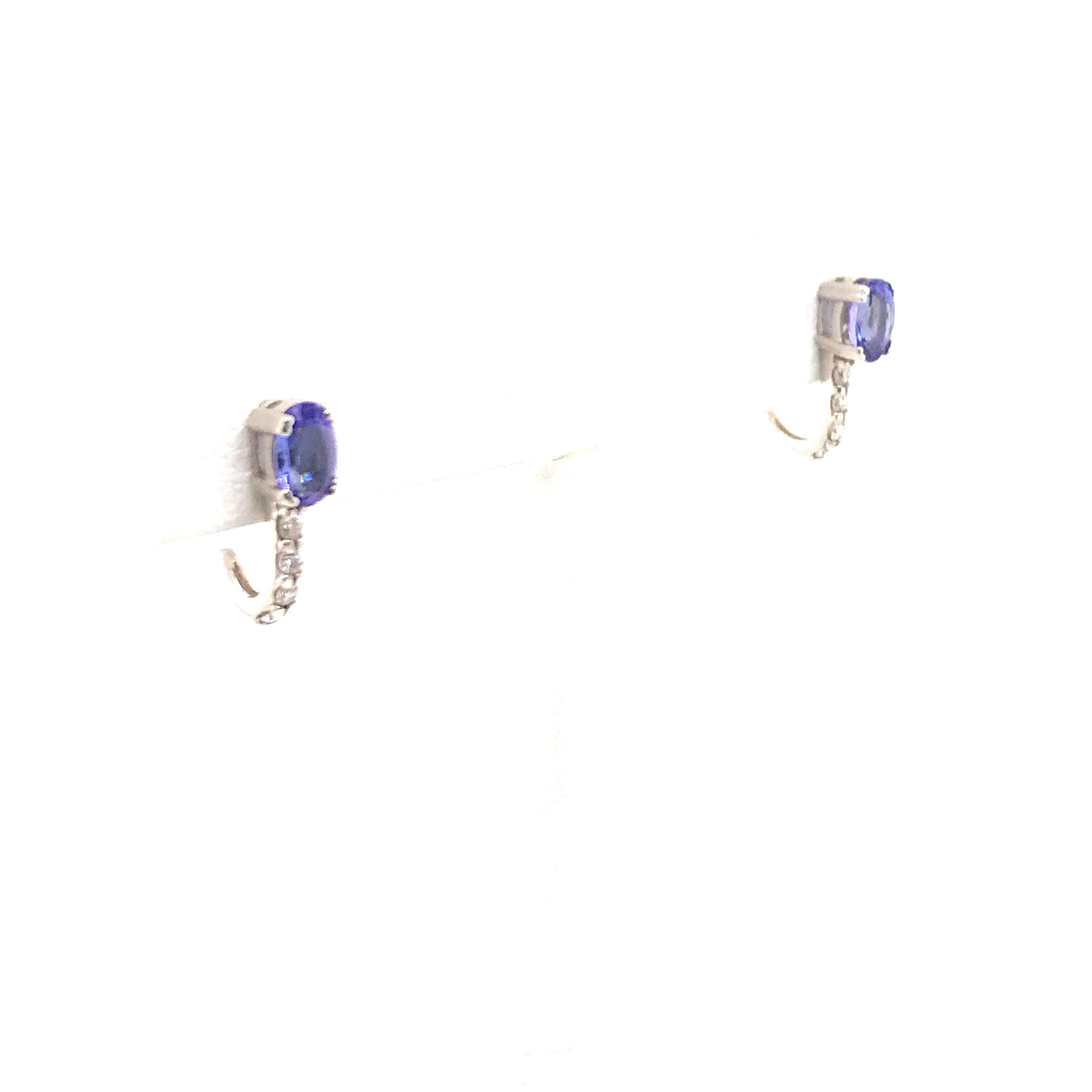 Oval Cut Tanzanite Diamond Huggie Earrings 1.17 Carat 14 Karat White Gold 1