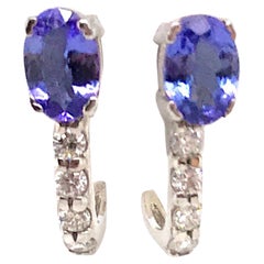 Oval Cut Tanzanite Diamond Huggie Earrings 1.17 Carat 14 Karat White Gold