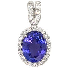 Oval Cut Tanzanite Diamond Pendant 2.68 Carat 18 Karat White Gold