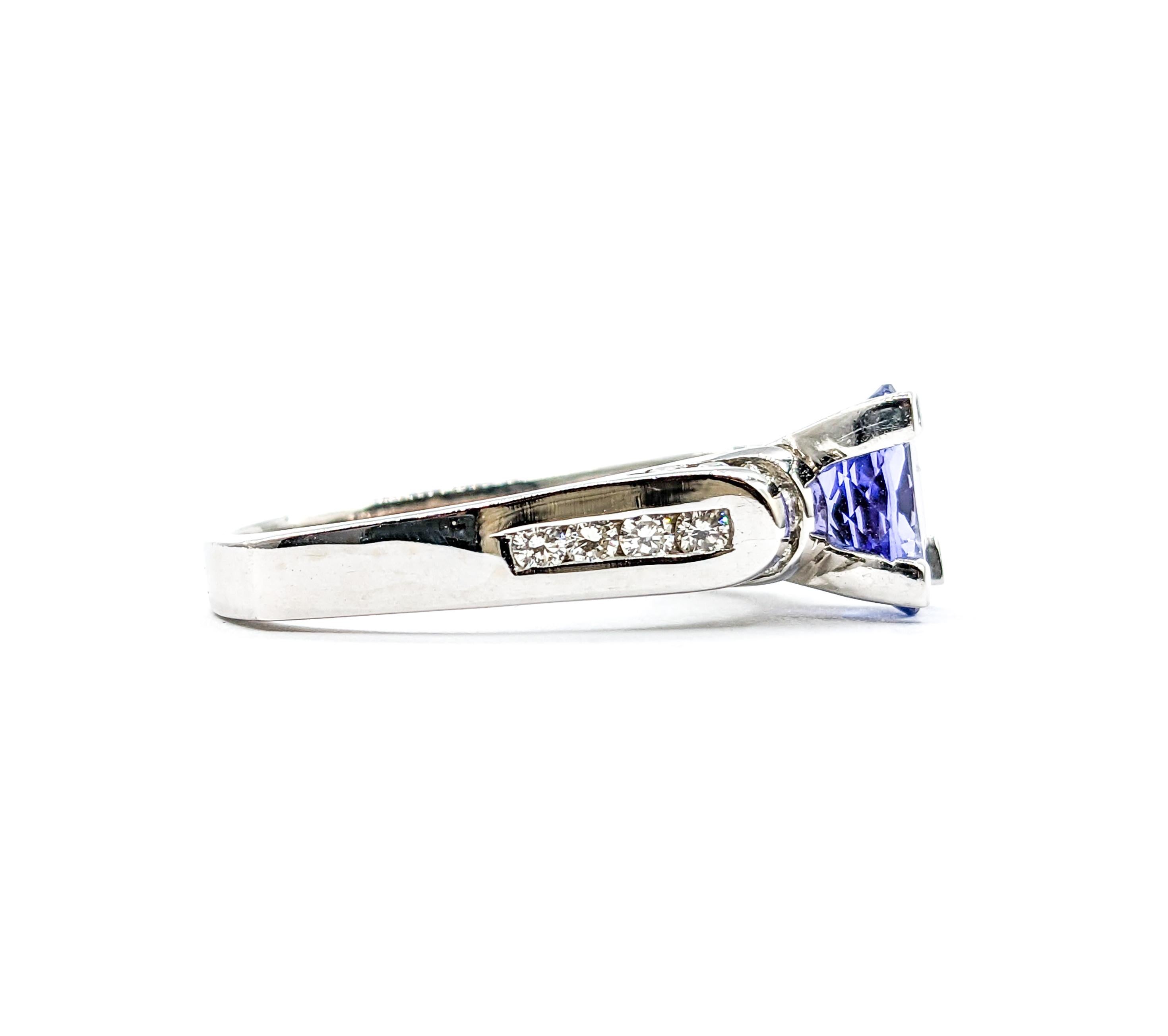 Oval Cut Tanzanite & Diamond Ring in White Gold For Sale 1