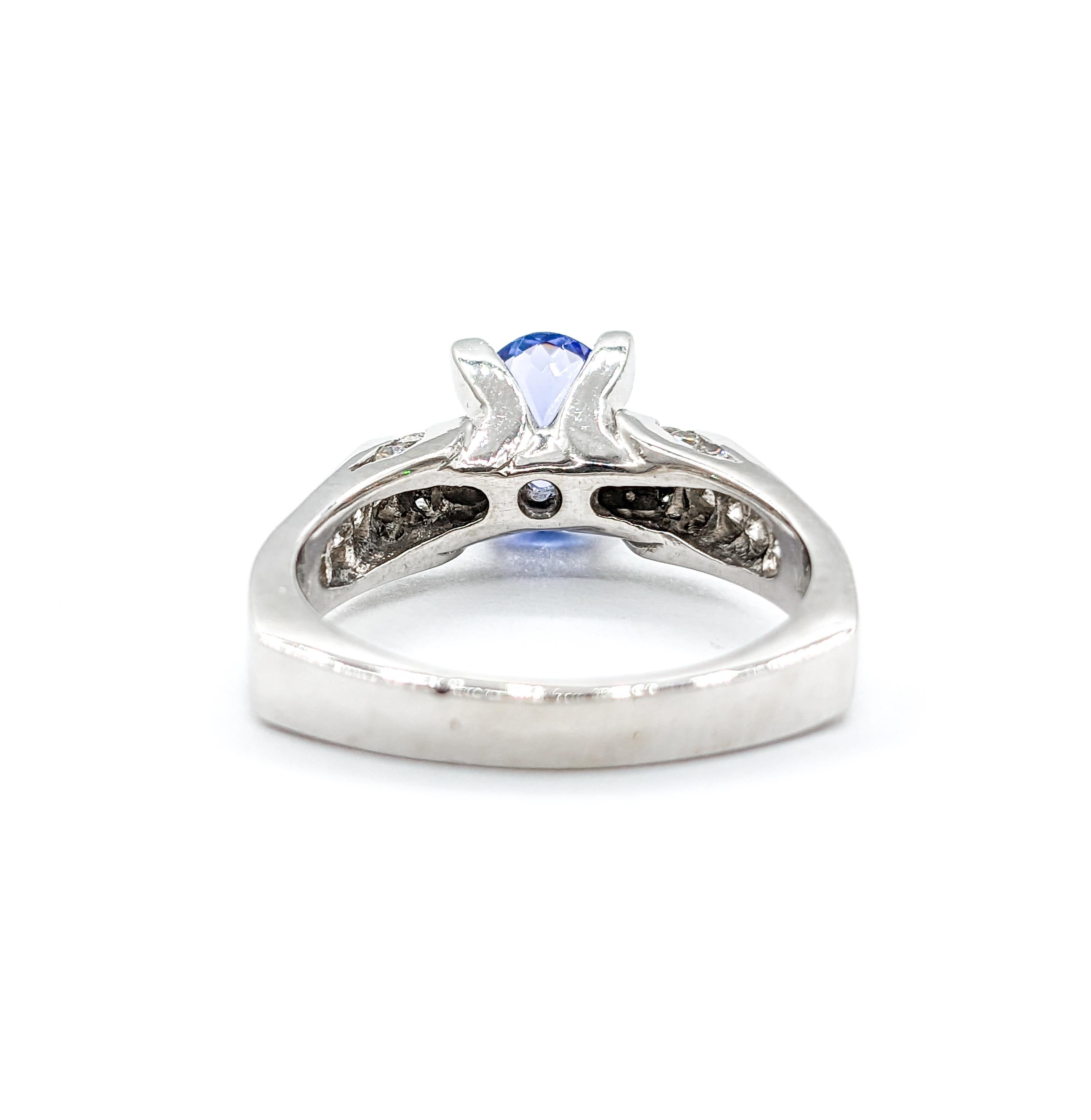 Oval Cut Tanzanite & Diamond Ring in White Gold For Sale 2