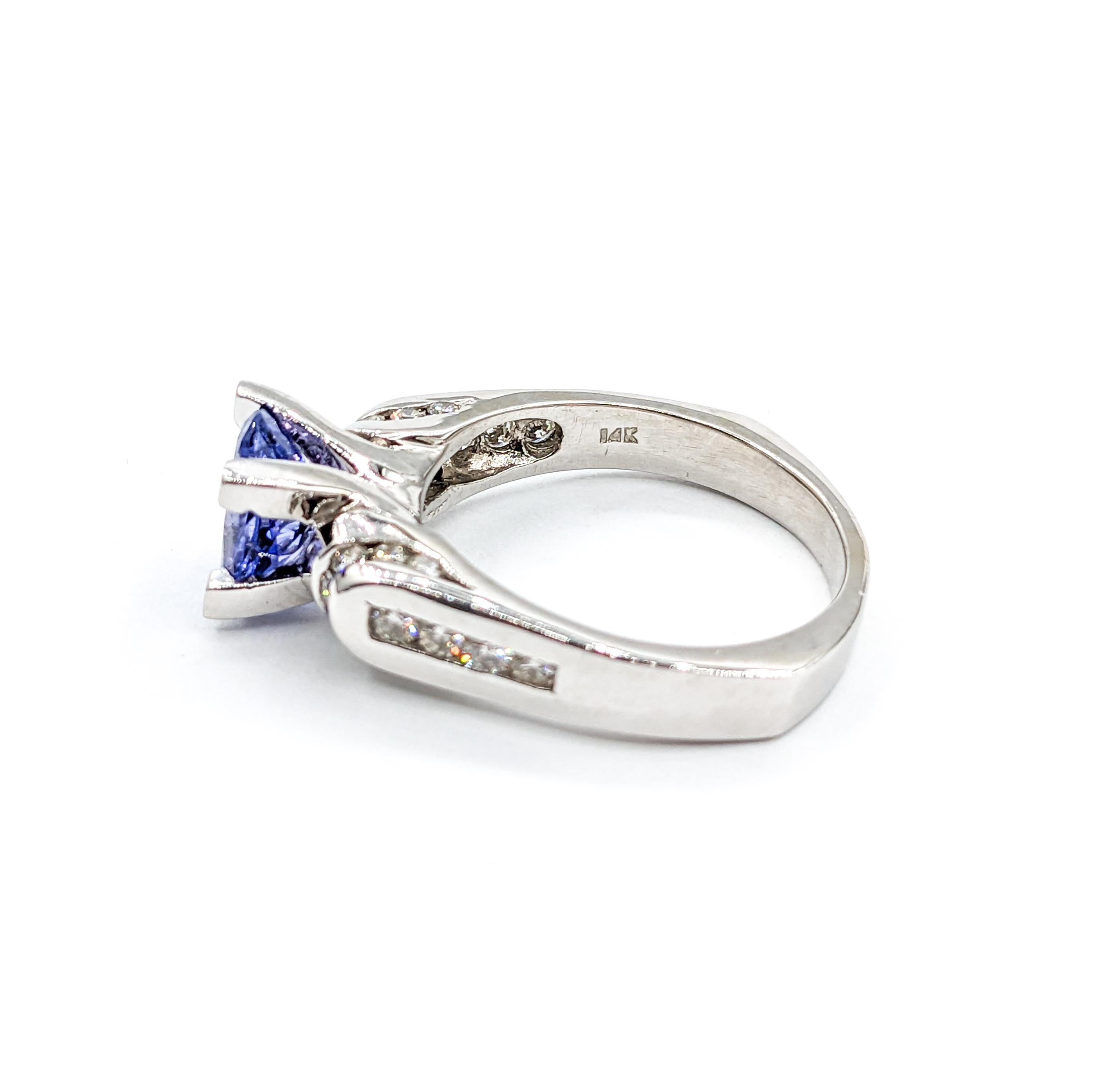 Oval Cut Tanzanite & Diamond Ring in White Gold For Sale 3