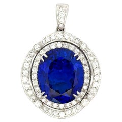 Pendentif Tanzanite taille ovale gros diamant 20.30 CTTW or blanc 18 carats