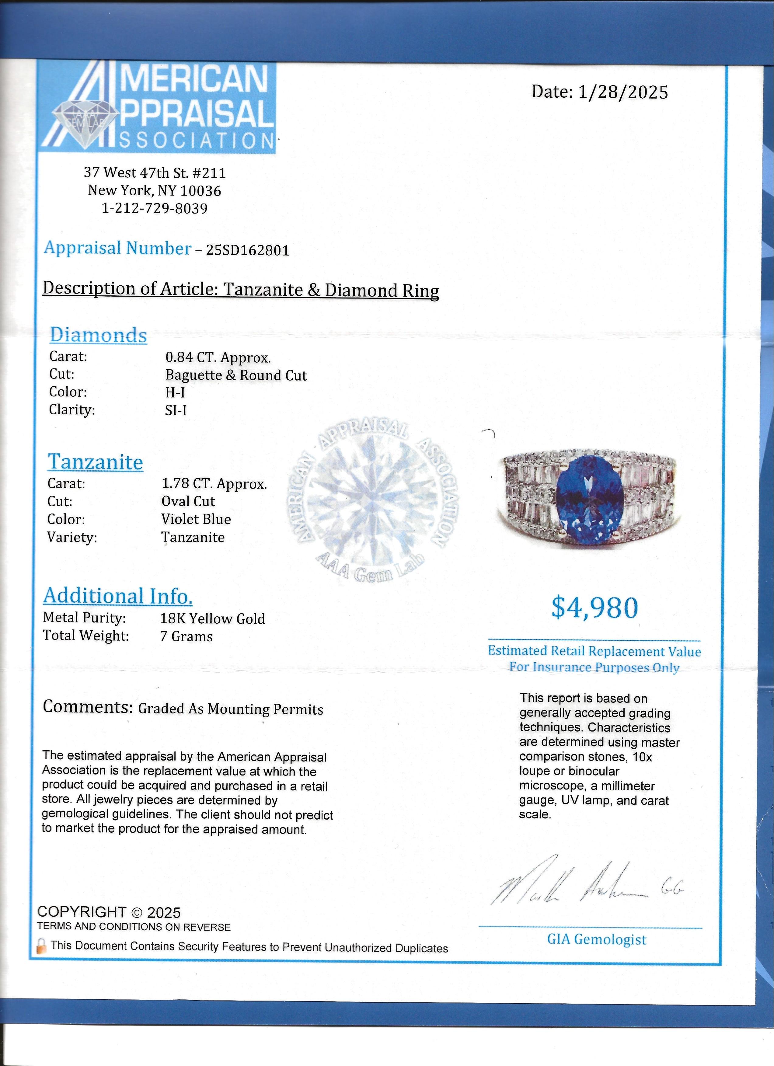 Bague large en or jaune poli 18 carats avec tanzanite de taille ovale et diamants en vente 5