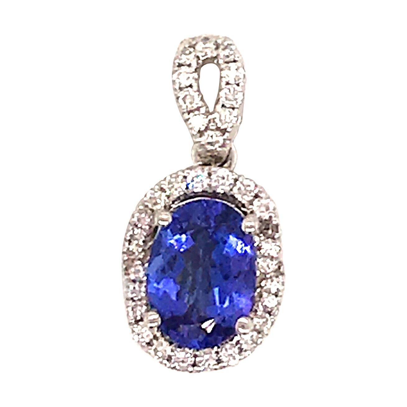 Oval Cut Tanzanite with Diamond Halo Pendant 1.55 Carat 14 Karat White Gold