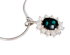 Oval Cut Tourmaline and Diamond Halo Pendant Necklace 14K White Gold Snake Chain