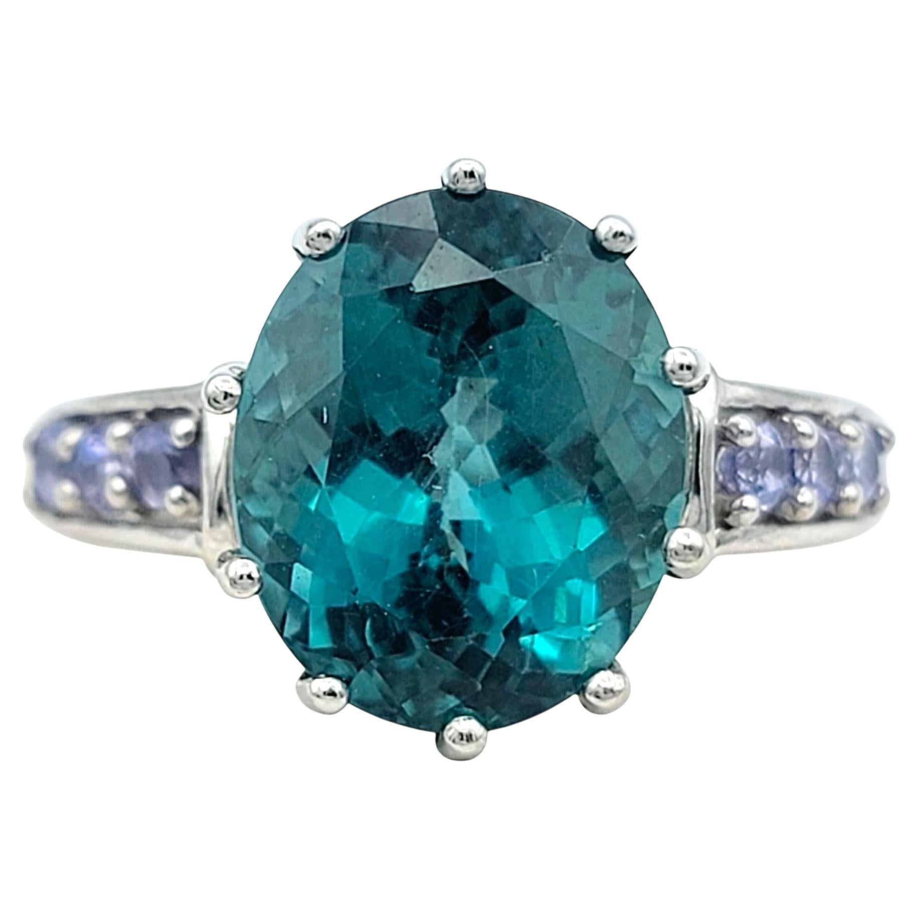 Bague cocktail en or blanc 14 carats avec tourmaline ovale et tanzanite