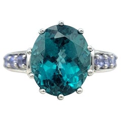 Bague cocktail en or blanc 14 carats avec tourmaline ovale et tanzanite