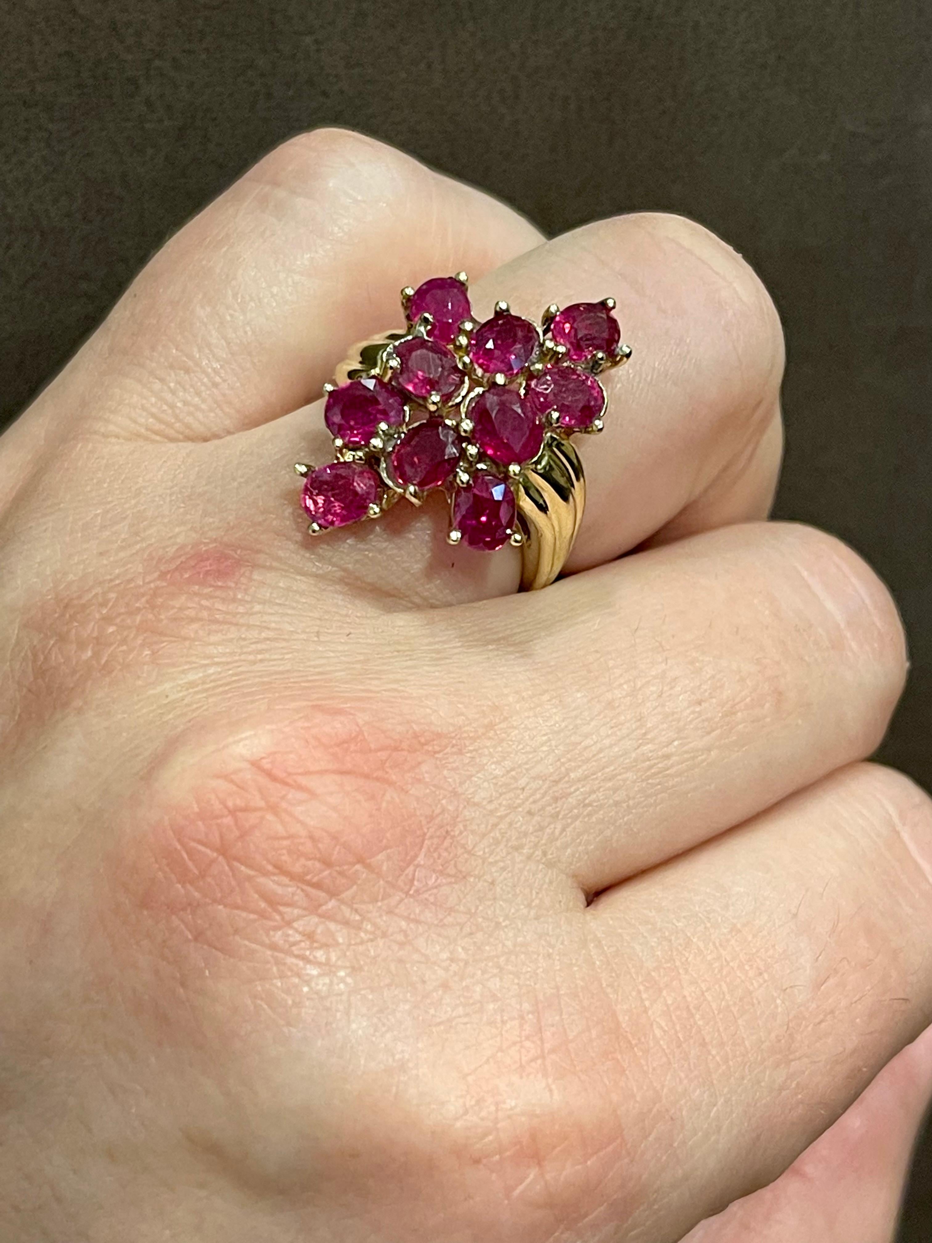 Oval Cut Treated Rubies 3.5 Ct 14 Karat Yellow Gold Ring 15