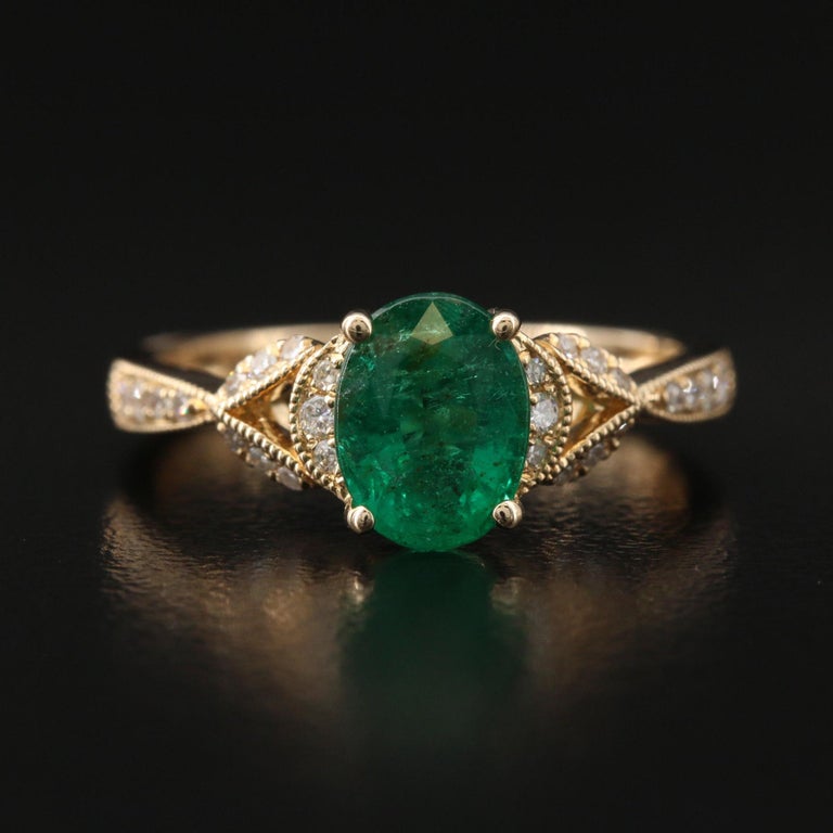 Customizable Oval Cut Unique Emerald Engagement Ring, Antique Half