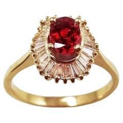 Oval Cut Vintage Ruby Diamond Engagement Ring, Unique Ruby Diamond Wedding Ring