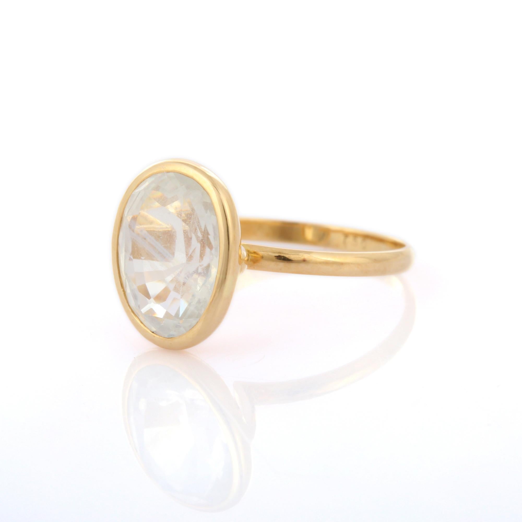 Oval Cut White Sapphire Cocktail Ring in 18K Yellow Gold 2