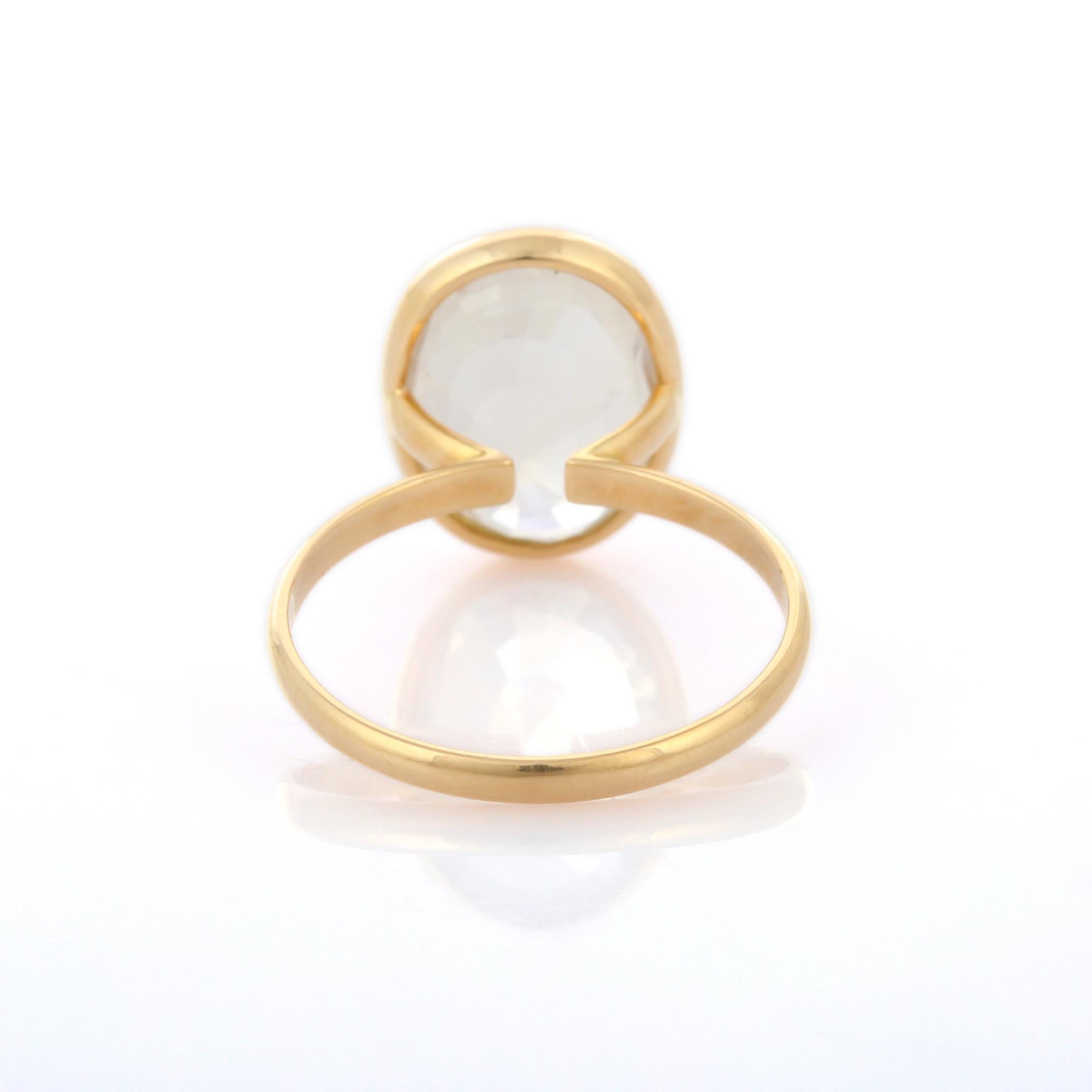 Oval Cut White Sapphire Cocktail Ring in 18K Yellow Gold 3