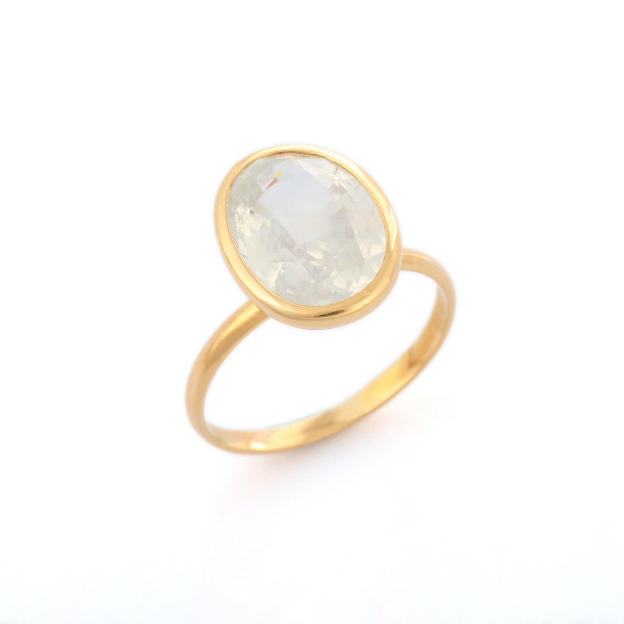 Oval Cut White Sapphire Cocktail Ring in 18K Yellow Gold 4