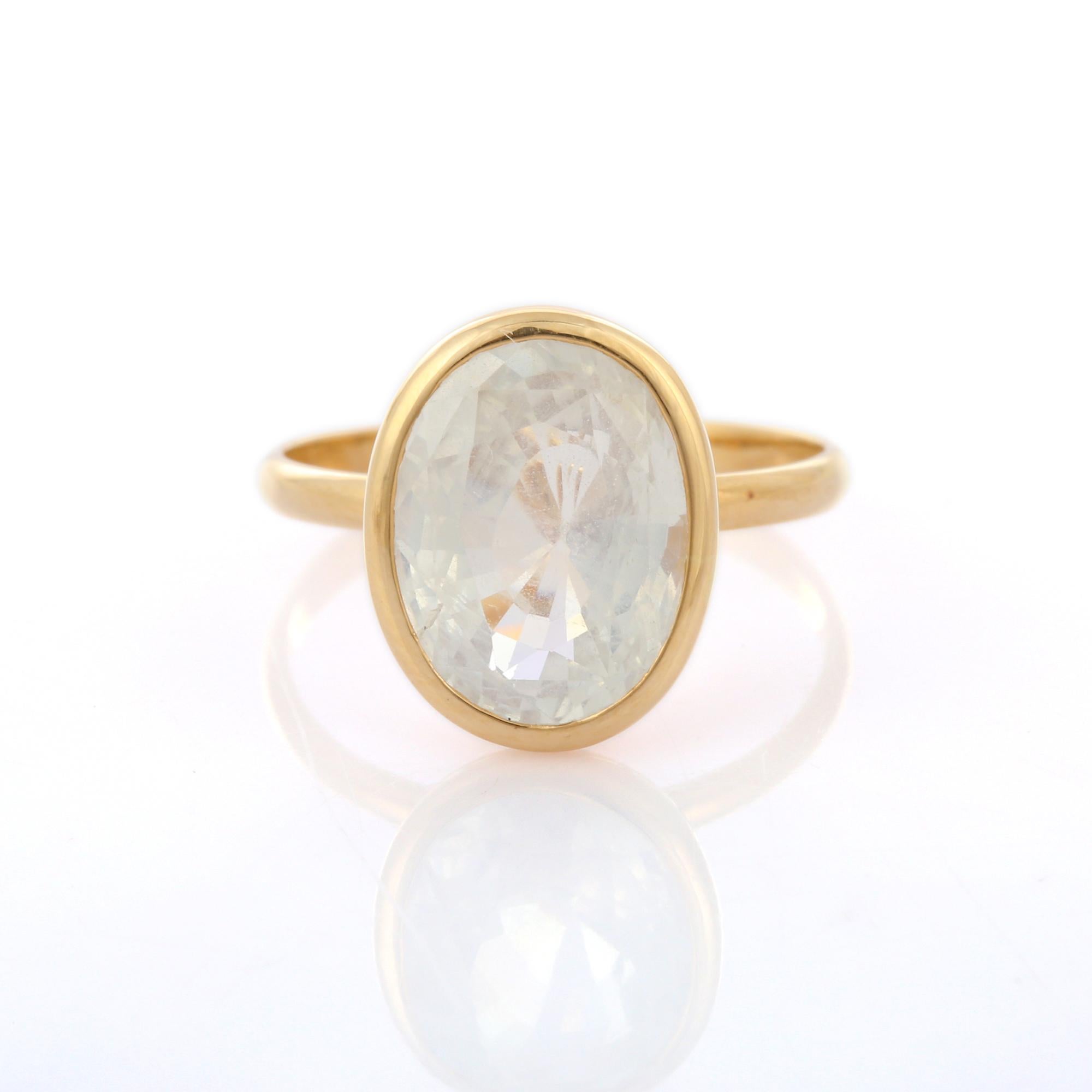 Oval Cut White Sapphire Cocktail Ring in 18K Yellow Gold 5