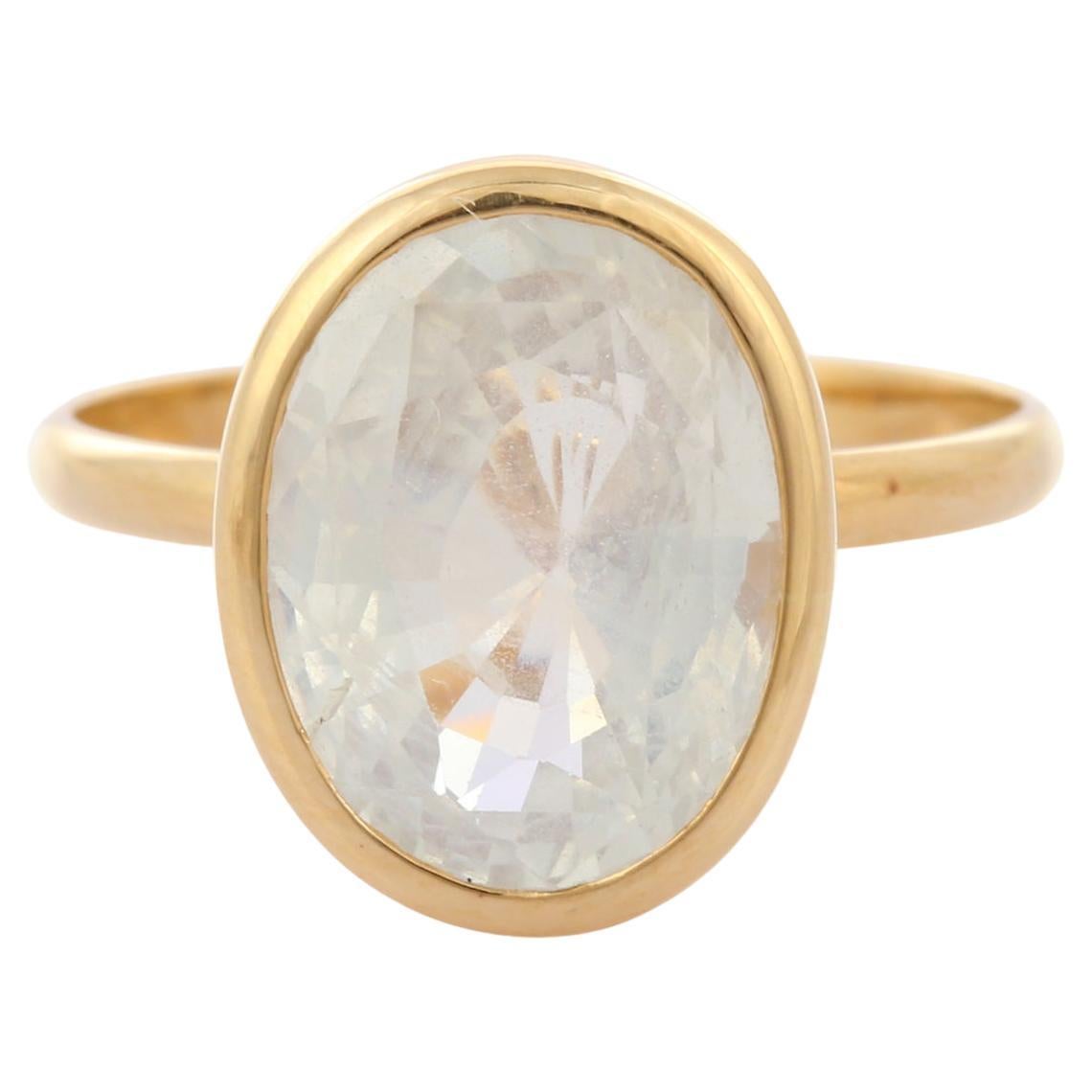 Oval Cut White Sapphire Cocktail Ring in 18K Yellow Gold